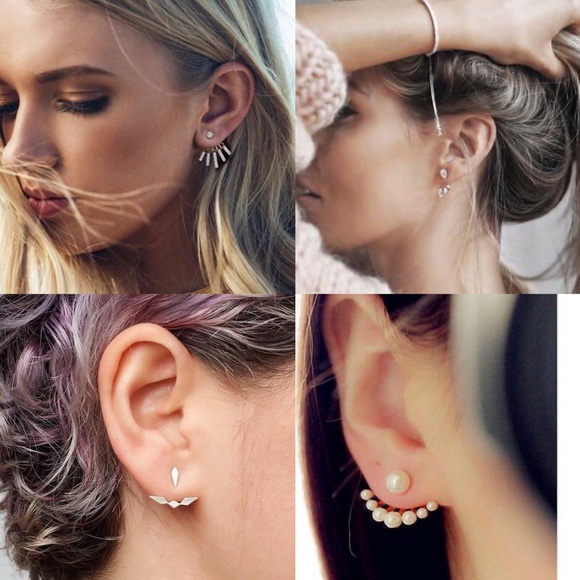 NWT Golden Faux Pearl Jacket Earrings Double Sided ~ Trendy Minimalist Vibe - Picture 2 of 12